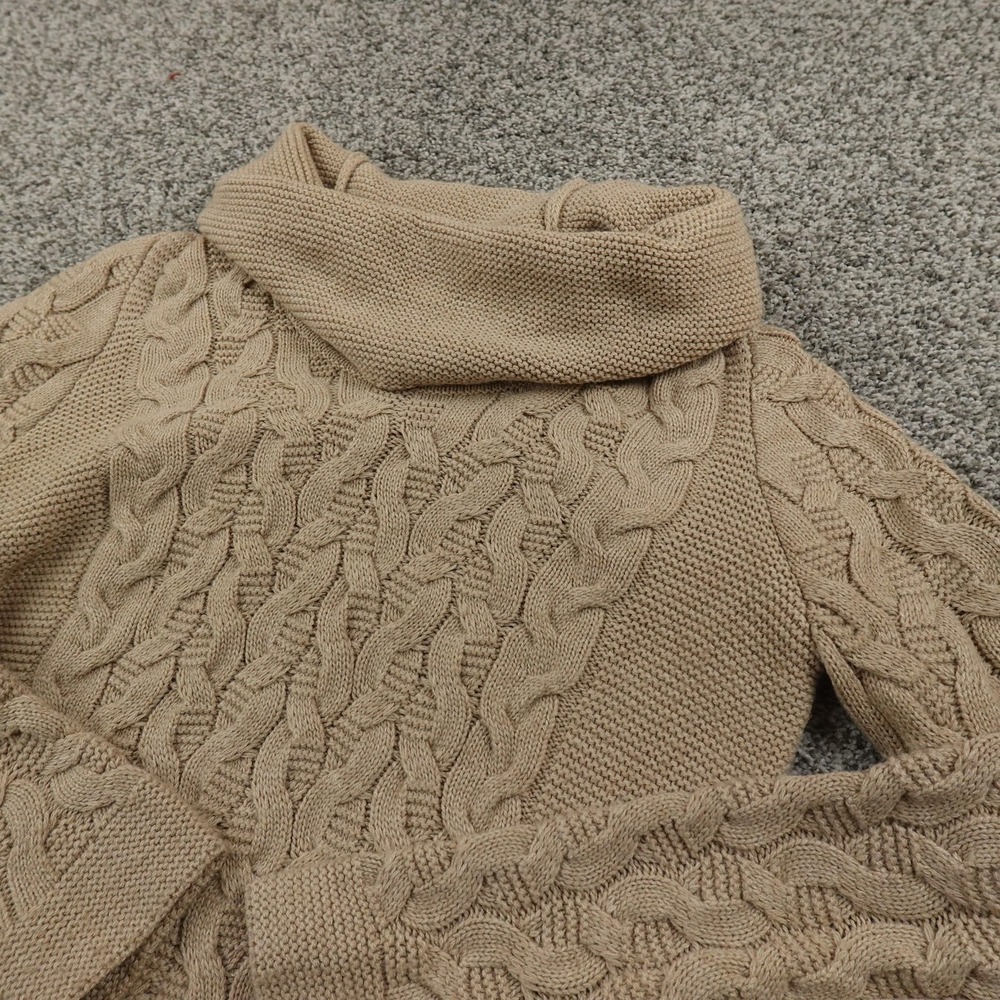 Calvin Klein‎ Sweater Dress Womens S Beige Brown Cable Knit Pullover Turtleneck